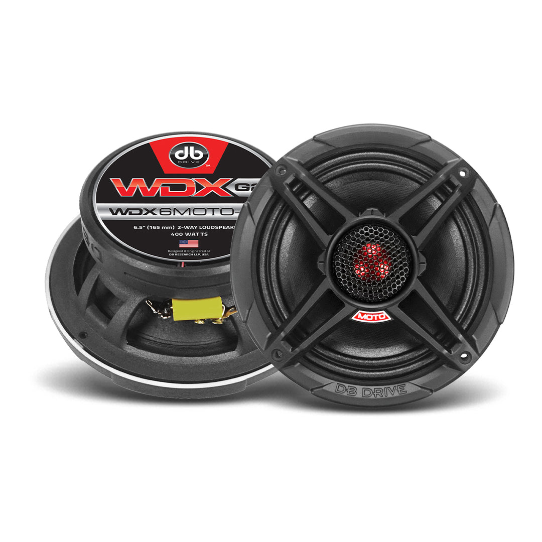 DB Drive WDX6MOTO Gen1 6.5インチ 2ウェイ 150 RMS 耐候性同軸スピーカー アルミニウムツイーター付き 350W 最大4オーム (ペア) DB Drive WDX6MOTO Gen1 6.5-Inch 2 Way 150 RMS Weather Resistant